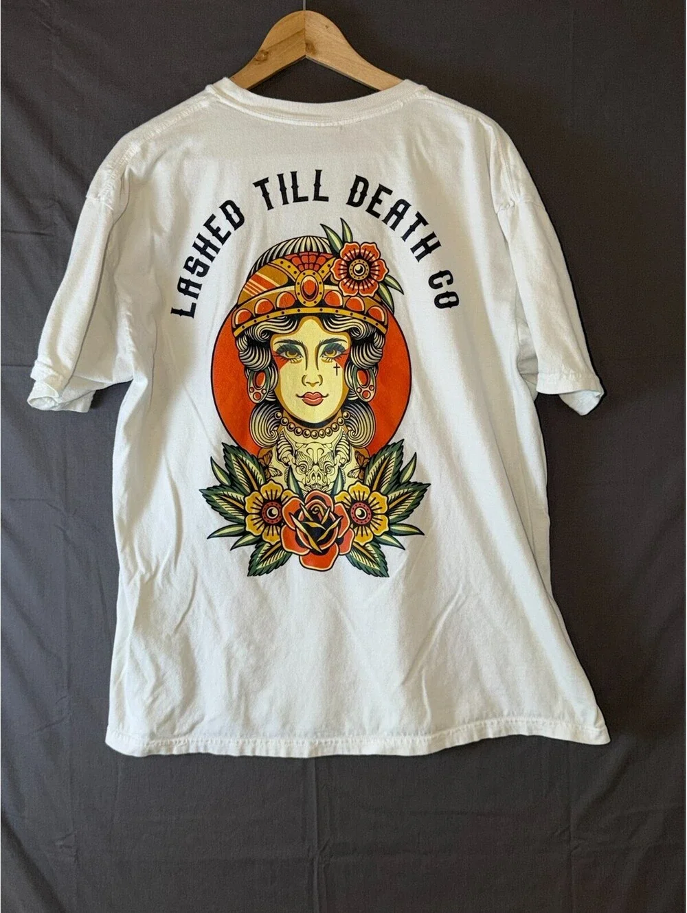 Comfort Colors Lashed Till Death Co T‑Shirt XL White LTD Graphic Tee Front & Bac
